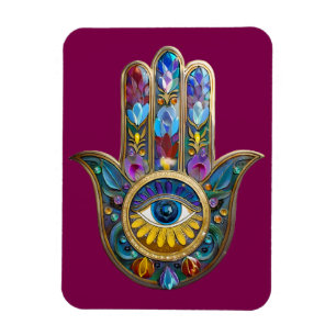 Ímã Pétalas Coloridas Folhas Hamsa Safira Terceiro Olh