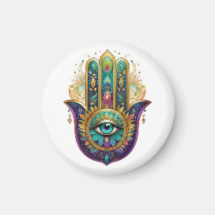 Imã Pétalas Douradas Roxas Verde Hamsa Turquesa Tercei