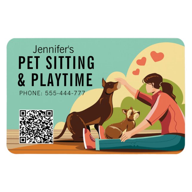 Ímã Petsit e Playtime com código QR Cachorro de Negóci (Horizontal)
