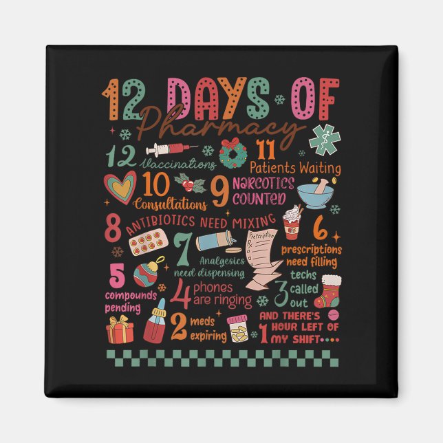 Imã Pharmacy Christmas Shirt - 12 Days Of Pharmacy Tec (Frente)