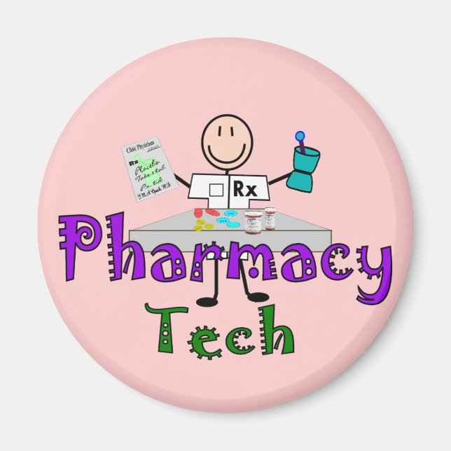 Imã Pharmacy Tech Stick People Design (Frente)