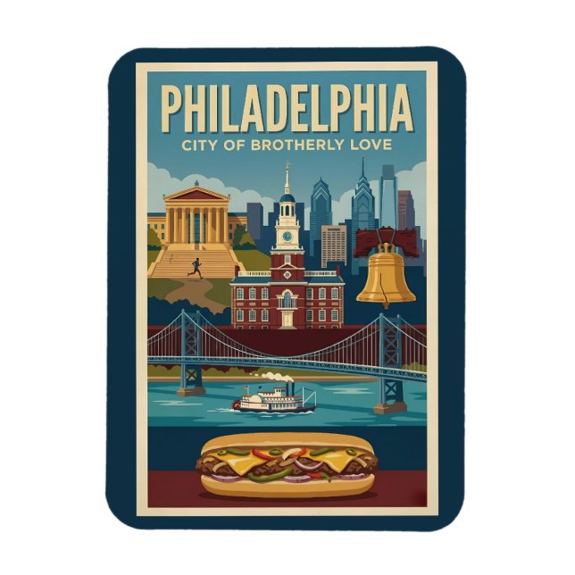 Ímã Philadelphia Pennsylvania Culture Illustration Art (Vertical)