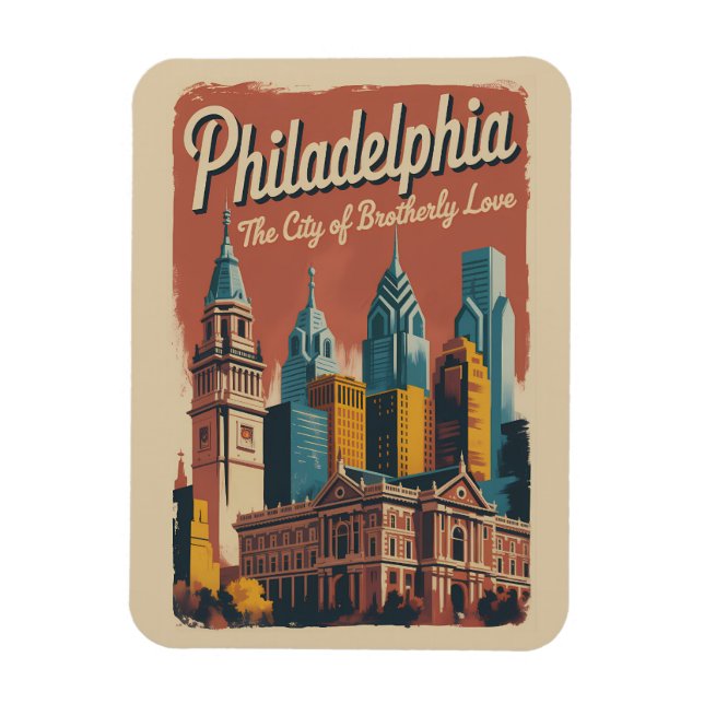Ímã Philadelphia Pennsylvania Illustration Travel Art (Vertical)