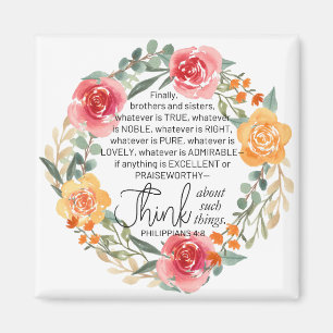 Imã Philippians 4:8 Floral Wreath rosa e amarelo