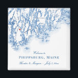 Imã Phippsburg Maine Map Elegant Wedding Favor<br><div class="desc">Encomenda rápida e fácil! Estes magnetos de Phippsburg, Maine são perfeitos para receber seus convidados fora da cidade para a Inn 1774 com boas-vindas. Ou você pode personalizar ímãs de Maine individuais para sua festa de casamento. Mova o coração clicando em "Editar usando a ferramenta design" em "Personalizar". O mapa...</div>