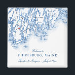 Imã Phippsburg Maine Map Elegant Wedding Favor<br><div class="desc">Encomenda rápida e fácil! Estes magnetos de Phippsburg, Maine são perfeitos para receber seus convidados fora da cidade para a Inn 1774 com boas-vindas. Ou você pode personalizar ímãs de Maine individuais para sua festa de casamento. Mova o coração clicando em "Editar usando a ferramenta design" em "Personalizar". O mapa...</div>