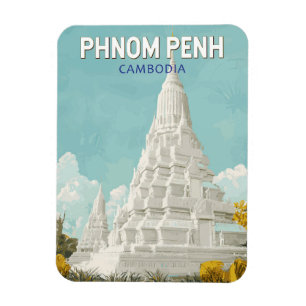 Ímã Phnom Penh Cambodja Ilustração Retrô Viagem de Art