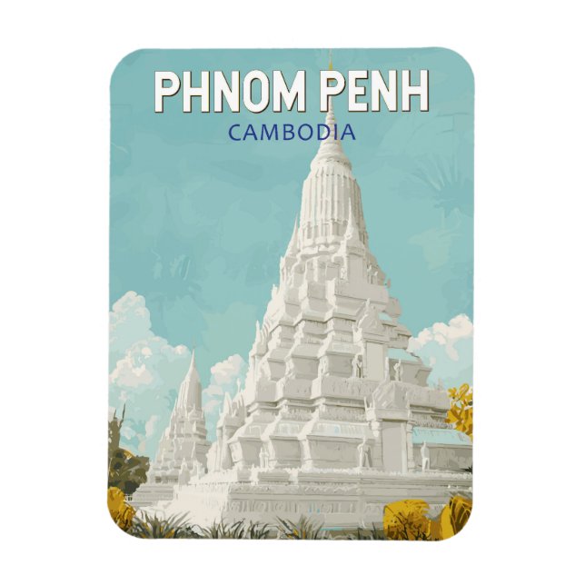Ímã Phnom Penh Cambodja Ilustração Retrô Viagem de Art (Vertical)