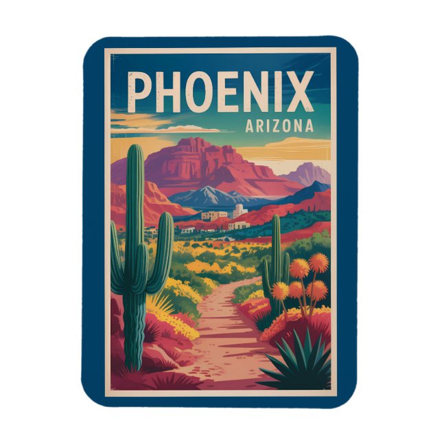 Ímã Phoenix Arizona Illustration Travel Art Vintage (Vertical)