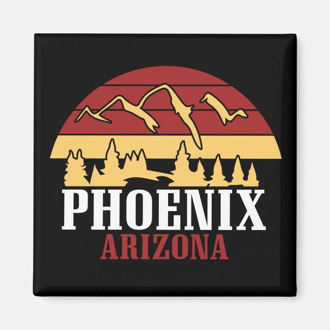 Imã Phoenix Arizona Skyline Art Print Retro Sunset (Frente)