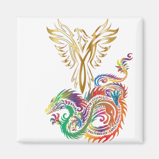 Imã Phoenix e o Dragão Oriental Ying Yang Design (Frente)