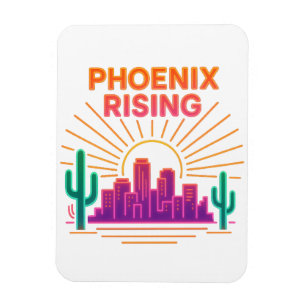 Ímã Phoenix Rising Neon City – Retro Synthwave Deserto