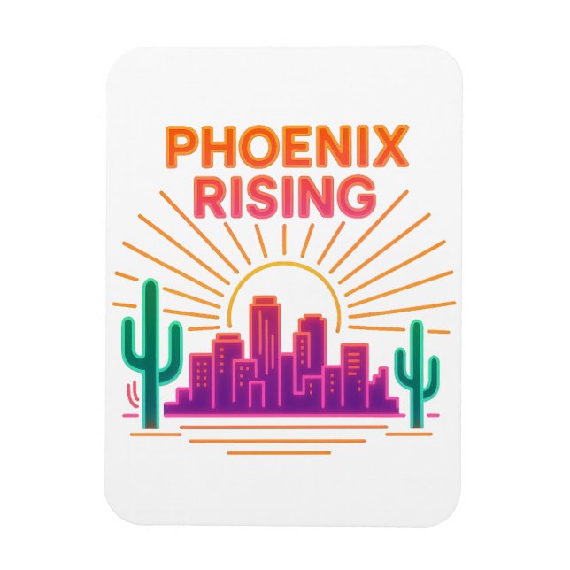 Ímã Phoenix Rising Neon City – Retro Synthwave Deserto (Vertical)