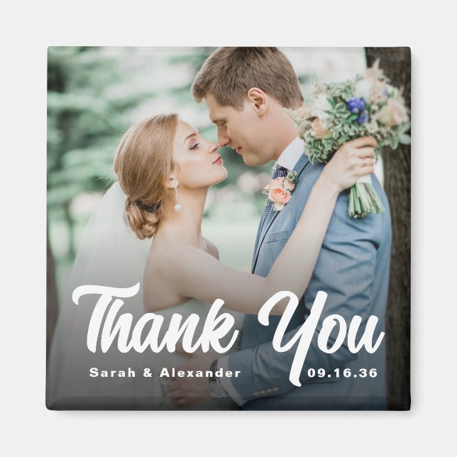 Imã Photo Bold Script White Thank You Wedding (Frente)