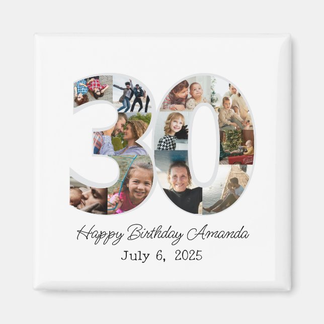 Imã Photo Collage Number 30 - 30th Birthday (Frente)