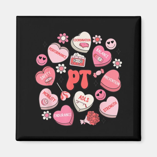 Imã Physical Therapy Groovy Valentine's Day Heart Cand (Frente)