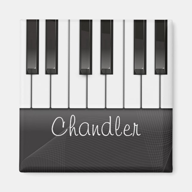 Imã Pianista de NOME Personalizado Chaves de Música (Frente)