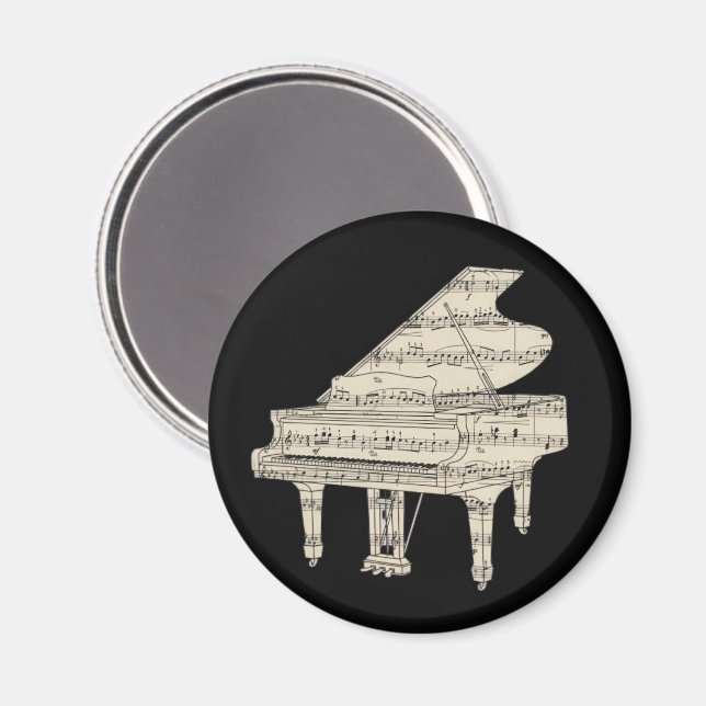 Imã Piano de Cauda e Notas Musicais (Front/Back)