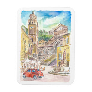Ímã Piazza Duomo em Amalfi dirigindo em carro vermelho
