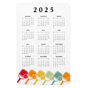 Ímã Pickleball Mensal 2025 Calendário