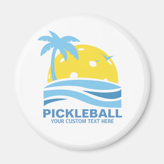 Imã Pickleball Tropical Palm Tree Sun Seu Texto Person (Frente)