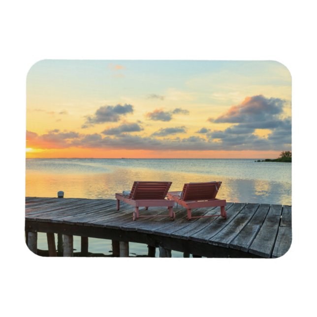 Ímã Pier com vista para o oceano, Belize (Horizontal)