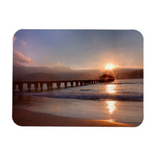 Ímã Pier da praia ao pôr do sol, Havaí