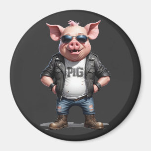 Imã Pig Biker Rebel em Estilo Legal de Couro Jaqueta U