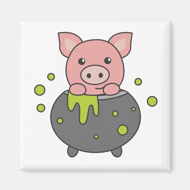 Imã Pig Happy Halloween Cauldron Bat (Frente)