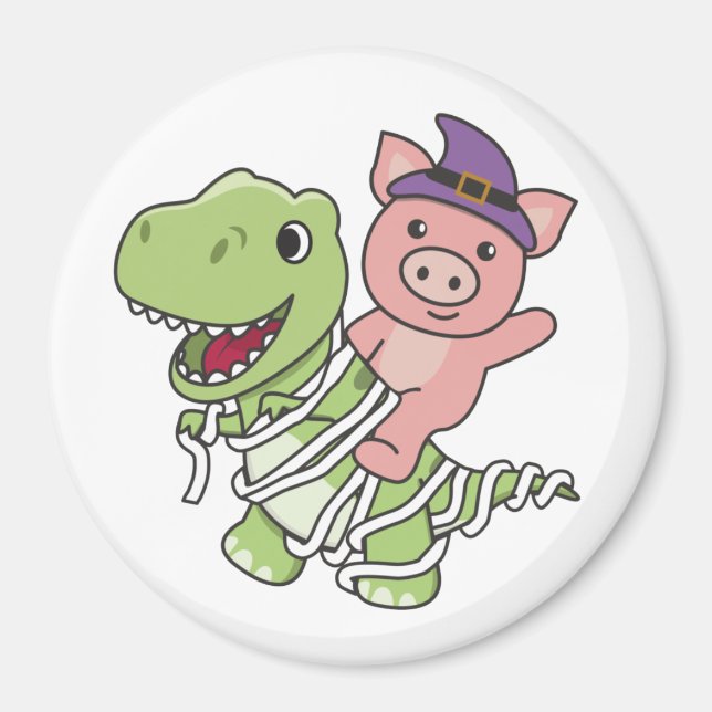 Imã Pig Happy Halloween T-rex Mummy Costume (Frente)