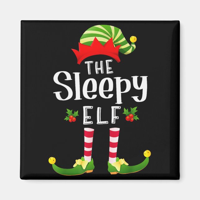 Imã Pijama Combinante de Elfe de Natal Sonolento Festa (Frente)