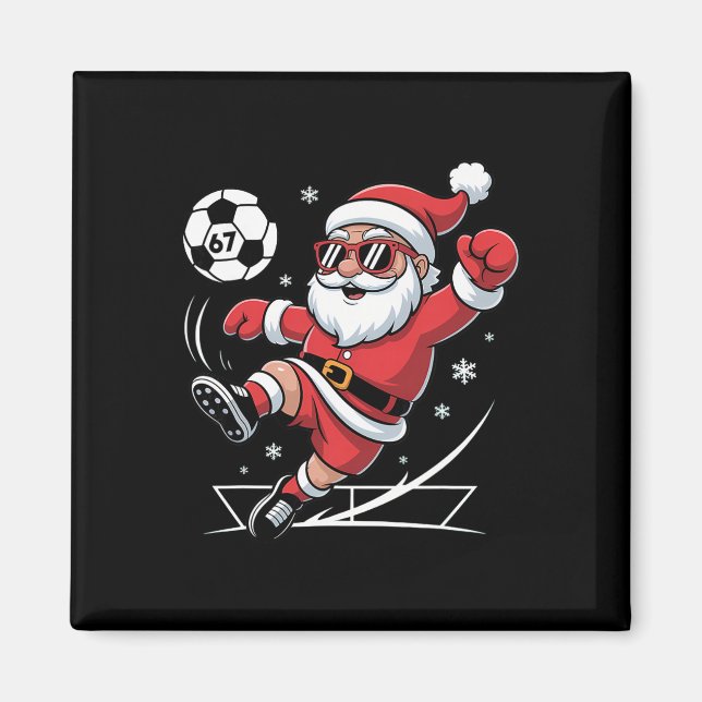 Imã Pijamas engraçadas de Natal do Papai Noel de futeb (Frente)