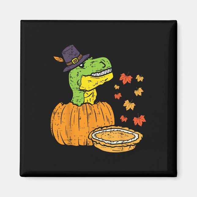 Imã Pilgrim Trex Dinosaur Pumpkin Pie Kid de Ação de G (Frente)