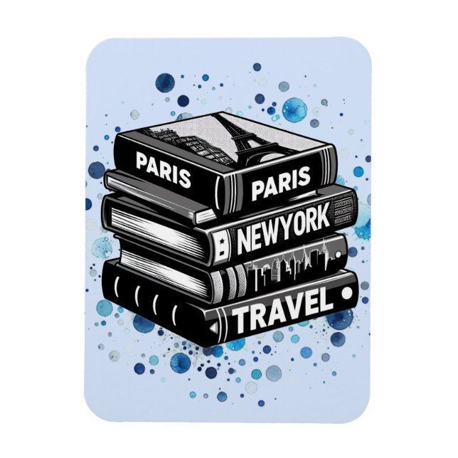 Ímã Pilha de Livros de Viagem  (Vertical)