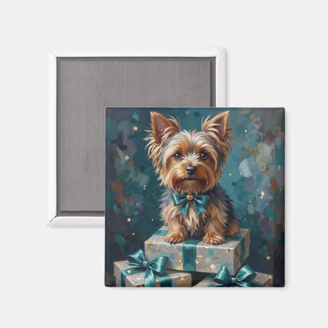 Imã Pilha de Presentes de Férias de Cachorro Elegante  (Front/Back)
