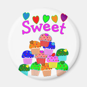 Imã Pilha "doce" do cupcake com corações brilhantes