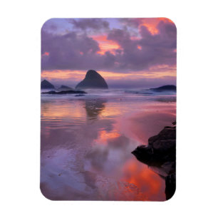 Ímã Pilhas de praia e mar de Oregon, pôr do sol