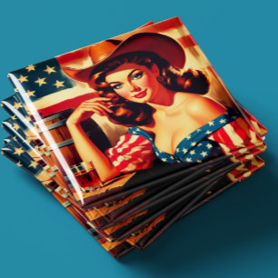 Imã Pin-up de Cowgirl Americana Retrô