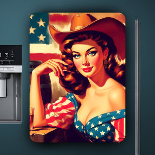 Ímã Pin-up de Cowgirl Americana Retrô