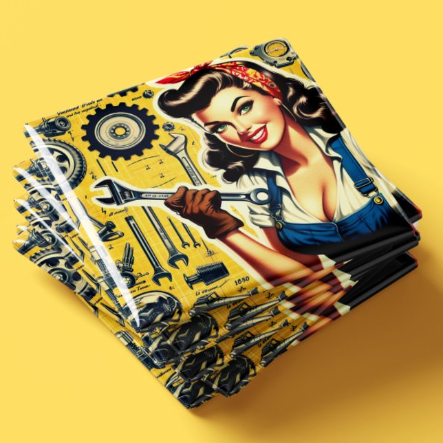 Imã Pin-up de Mecânico Vintage (Criador carregado)