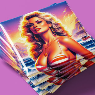 Imã Pin-up de praia quente dos anos 80