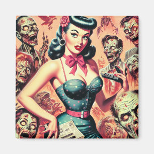 Imã Pin-up de Zombies Retro
