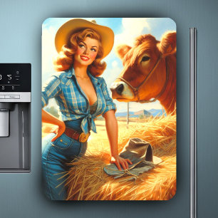 Ímã Pin-up Vintage Fofo de Cowgirl