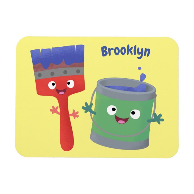 Ímã Pincel de pintura e personagens de desenho animado (Horizontal)