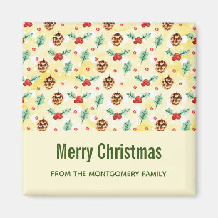 Imã Pine Cones e Holly Natal Patterno