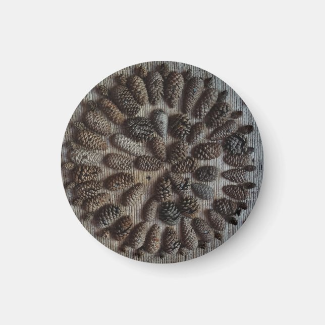 Imã Pine Cones Mandala Pequeno, 3,2 Cm De Magneta Redo (Frente)