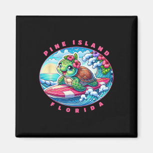 Imã Pine Island Flórida Garota Surfista Fofa Tartaruga