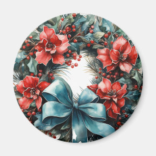 Imã Pine Wreath com Holly Christmas