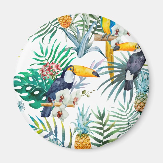 Imã Pineanás de Verão Tropicais Pássaros Pássaros (Frente)