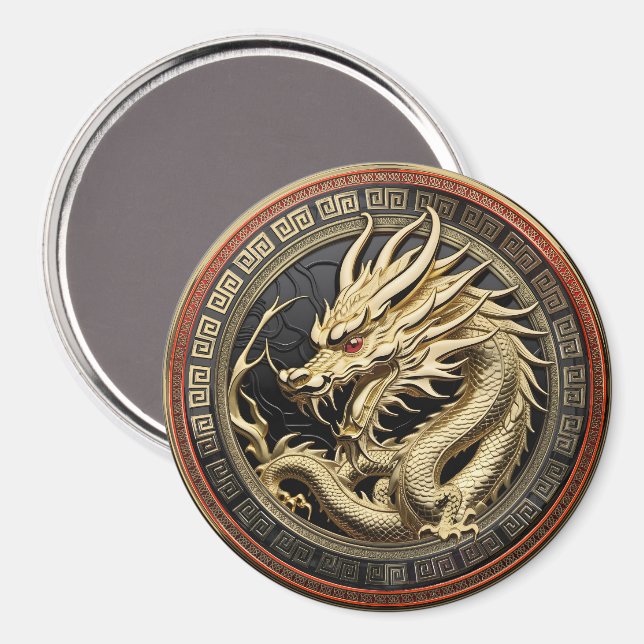 Imã Pingente de Dragão Oriental Sagrado Dourado (Front/Back)